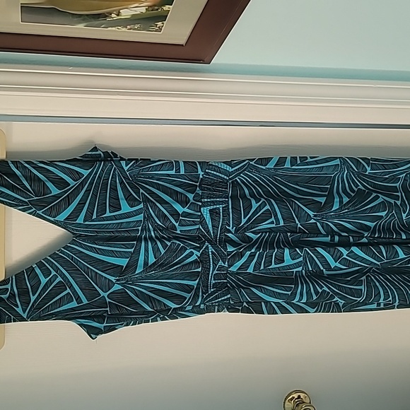 NWT MICHAEL Michael Kors Wide-Leg Jumpsuit Womens M Peacock Blue Leaf Print - Picture 3 of 12